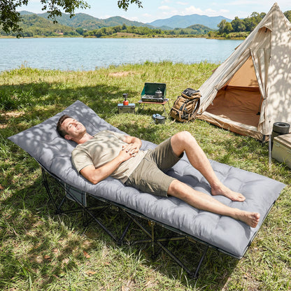 Camping Sleeping Mat — 3.1 in Thick Foldable Foam Mattress with Non-Slip Cover & Straps, 79 x 31.5 in, Light Gray