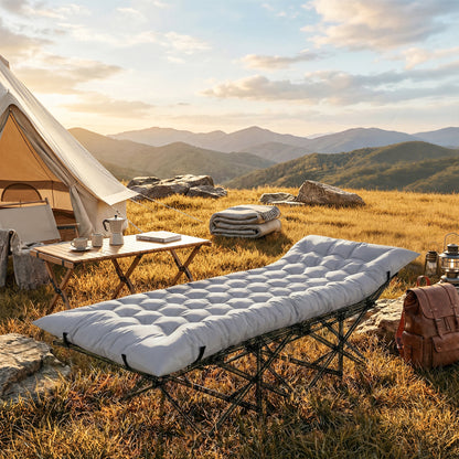Camping Sleeping Mat — 3.1 in Thick Foldable Foam Mattress with Non-Slip Cover & Straps, 79 x 31.5 in, Light Gray