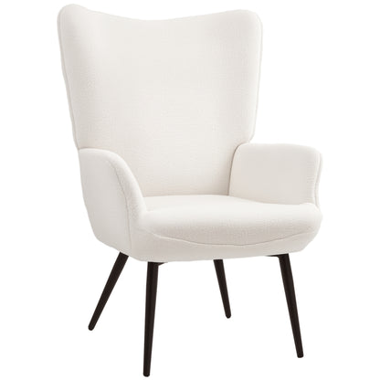 Wingback Armchair Upholstered Lounge Chair with Armrest, Metal Legs, Modern-Style Chair for Living Room, Bedroom, Cream White