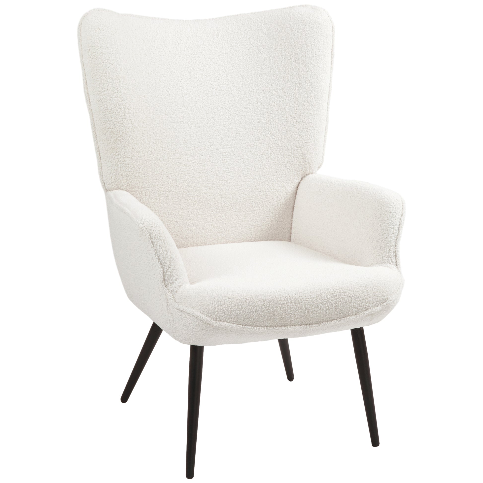 Wingback Armchair Upholstered Lounge Chair with Armrest, Metal Legs, Modern-Style Chair for Living Room, Bedroom, Cream White