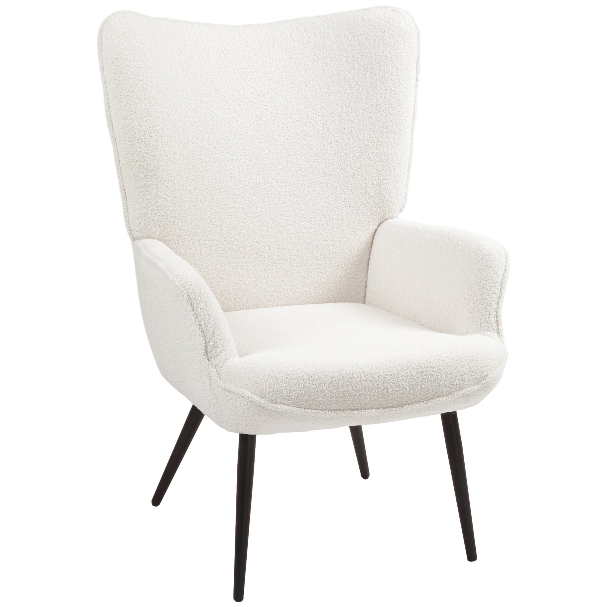 Wingback Armchair Upholstered Lounge Chair with Armrest, Metal Legs, Modern-Style Chair for Living Room, Bedroom, Cream White