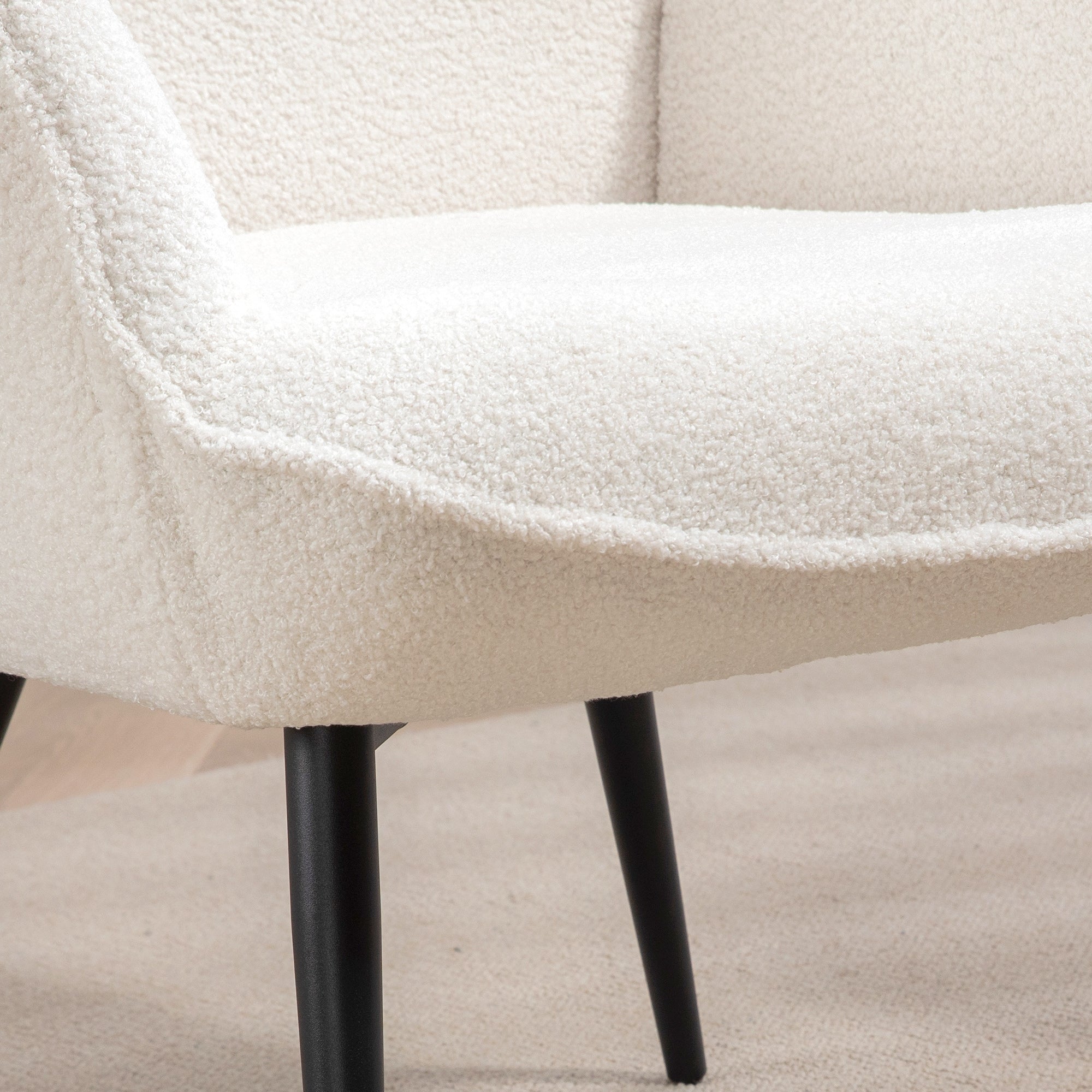 Wingback Armchair Upholstered Lounge Chair with Armrest, Metal Legs, Modern-Style Chair for Living Room, Bedroom, Cream White
