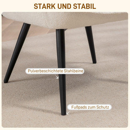 Wingback Armchair Upholstered Lounge Chair with Armrest, Metal Legs, Modern-Style Chair for Living Room, Bedroom, Cream White