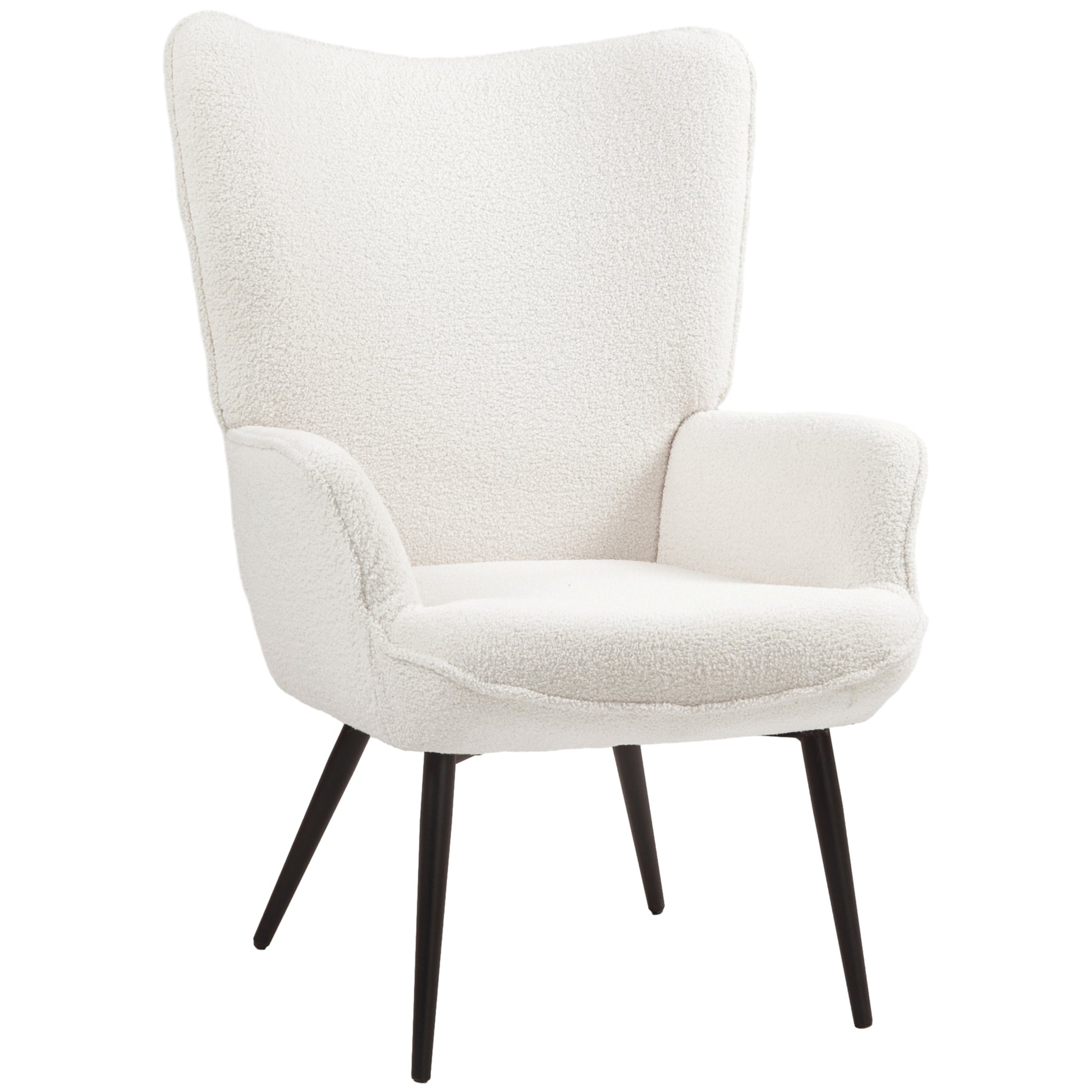 Wingback Armchair Upholstered Lounge Chair with Armrest, Metal Legs, Modern-Style Chair for Living Room, Bedroom, Cream White
