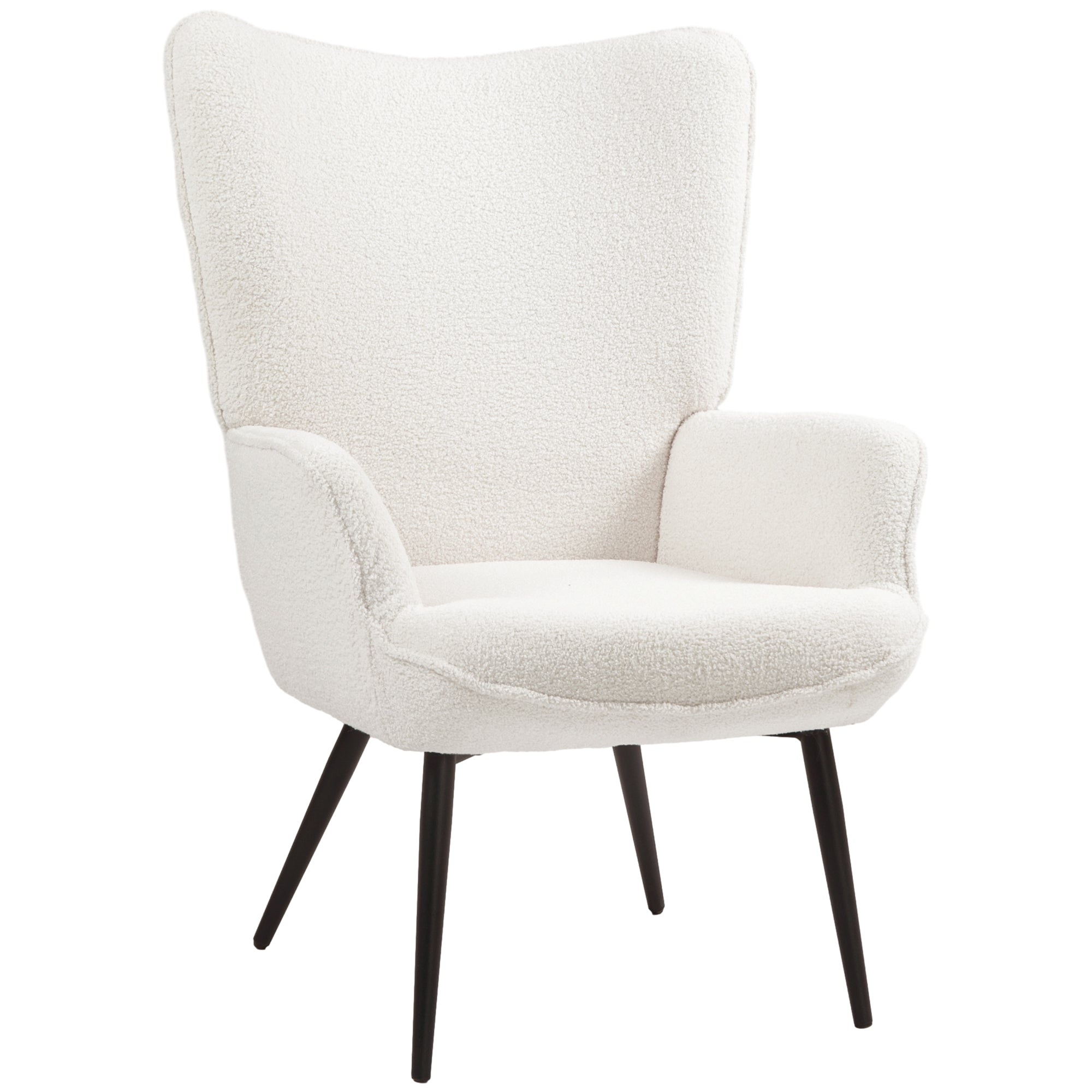 Wingback Armchair Upholstered Lounge Chair with Armrest, Metal Legs, Modern-Style Chair for Living Room, Bedroom, Cream White