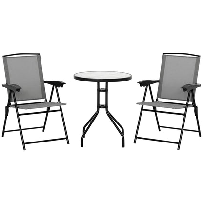 3-Piece Garden Set 2 Reclining Chairs Multi-Position Foldable + Round Table Tempered Glass Metal Textilene Gray