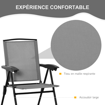3-Piece Garden Set 2 Reclining Chairs Multi-Position Foldable + Round Table Tempered Glass Metal Textilene Gray