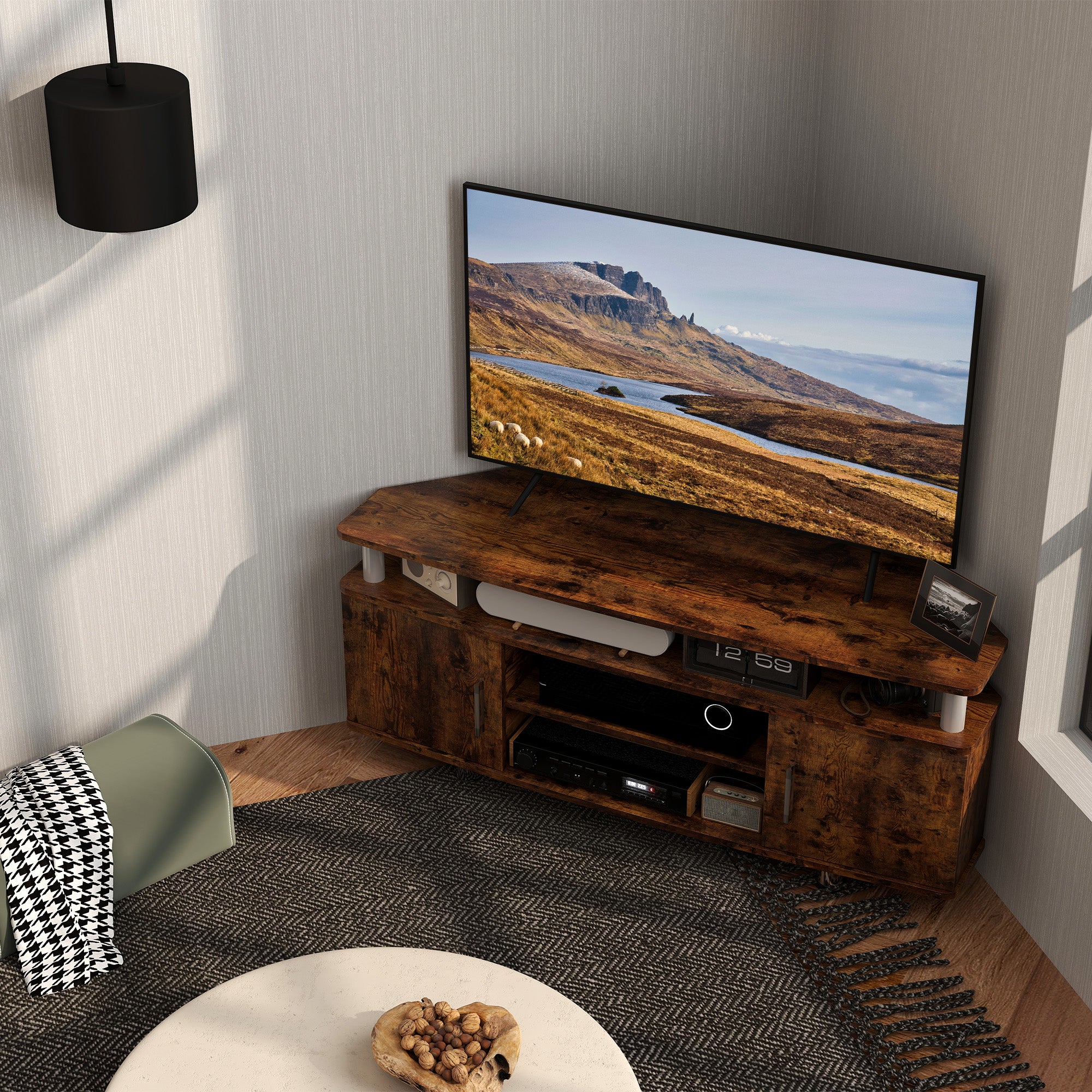TV Stand TV Cabinet Wooden TV Stand for TVs up to 55 inches with Large Shelf, Cupboards, and Open Compartment for Living Room Bedroom, 120 x 40 x 52 cm, Brown