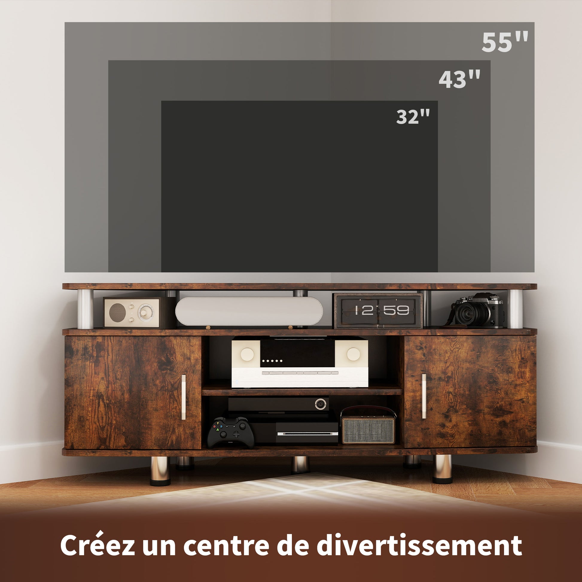 TV Stand TV Cabinet Wooden TV Stand for TVs up to 55 inches with Large Shelf, Cupboards, and Open Compartment for Living Room Bedroom, 120 x 40 x 52 cm, Brown