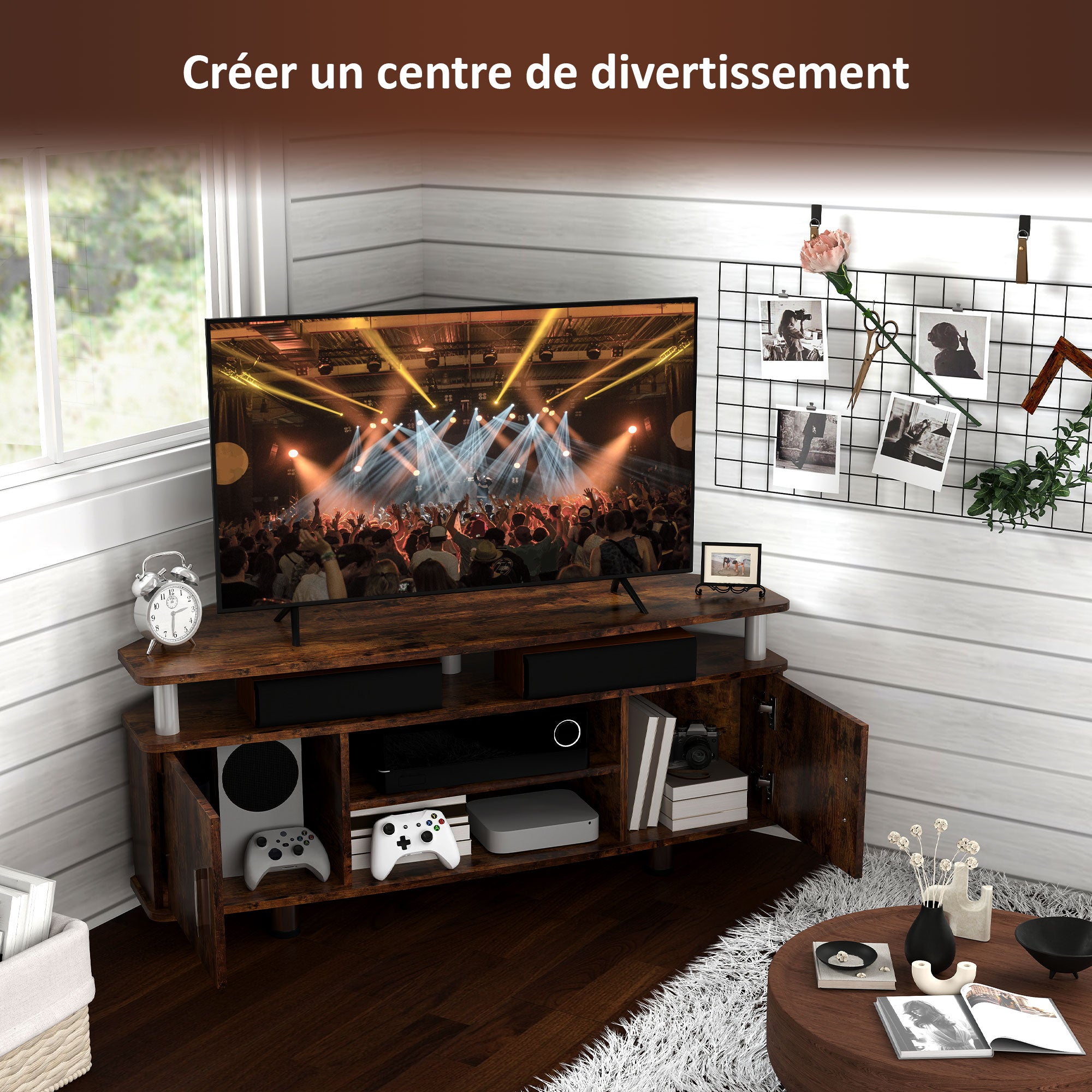 TV Stand TV Cabinet Wooden TV Stand for TVs up to 55 inches with Large Shelf, Cupboards, and Open Compartment for Living Room Bedroom, 120 x 40 x 52 cm, Brown