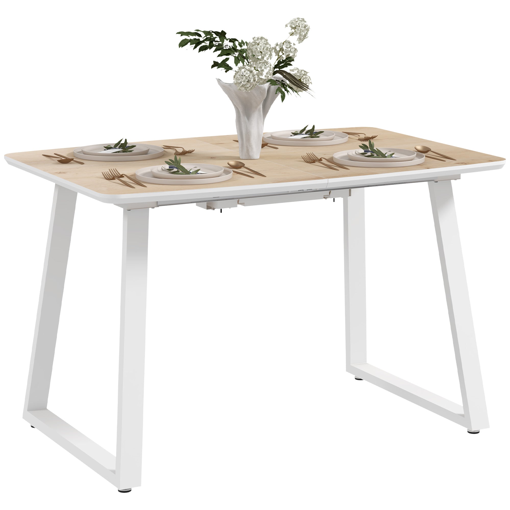 Extendable Rectangular Dining Table for 4-6 Persons Made of Steel Dining Table 120/160 x 80 x 76 cm Oak