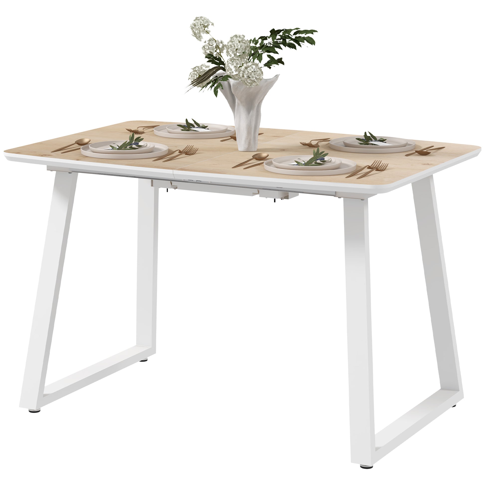 Extendable Rectangular Dining Table for 4-6 Persons Made of Steel Dining Table 120/160 x 80 x 76 cm Oak