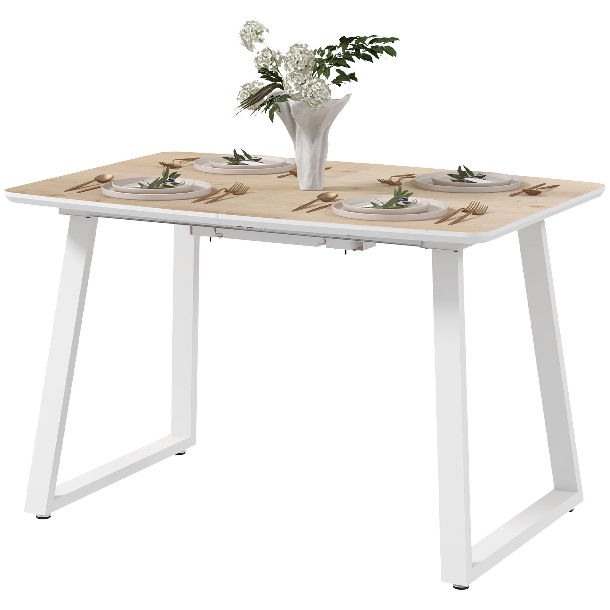 Extendable Rectangular Dining Table for 4-6 Persons Made of Steel Dining Table 120/160 x 80 x 76 cm Oak