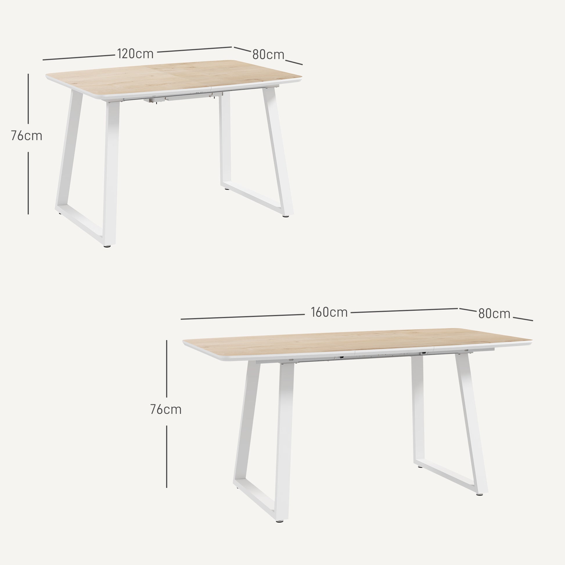 Extendable Rectangular Dining Table for 4-6 Persons Made of Steel Dining Table 120/160 x 80 x 76 cm Oak