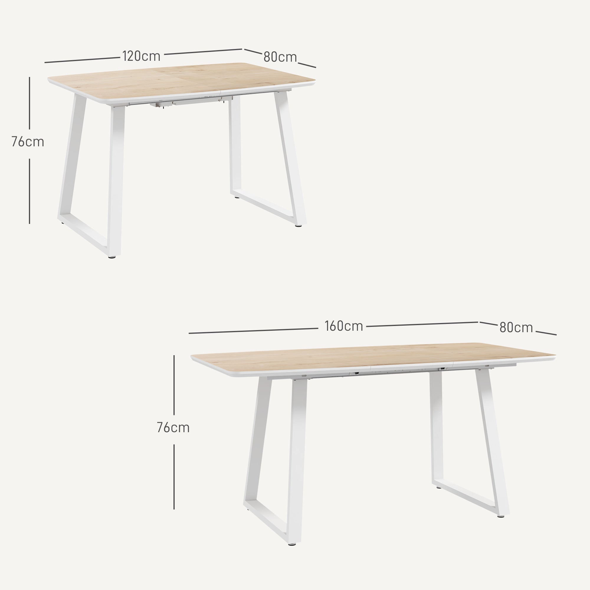 Extendable Rectangular Dining Table for 4-6 Persons Made of Steel Dining Table 120/160 x 80 x 76 cm Oak