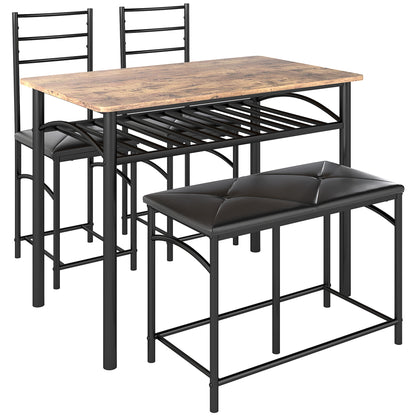 4-piece Dining Set, Dining Table with 2 Chairs, Bench, Space-Saving Dining Room Set, Dining Table Set for Small Spaces, Kitchen, Dining Room, Brown