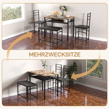 4-piece Dining Set, Dining Table with 2 Chairs, Bench, Space-Saving Dining Room Set, Dining Table Set for Small Spaces, Kitchen, Dining Room, Brown