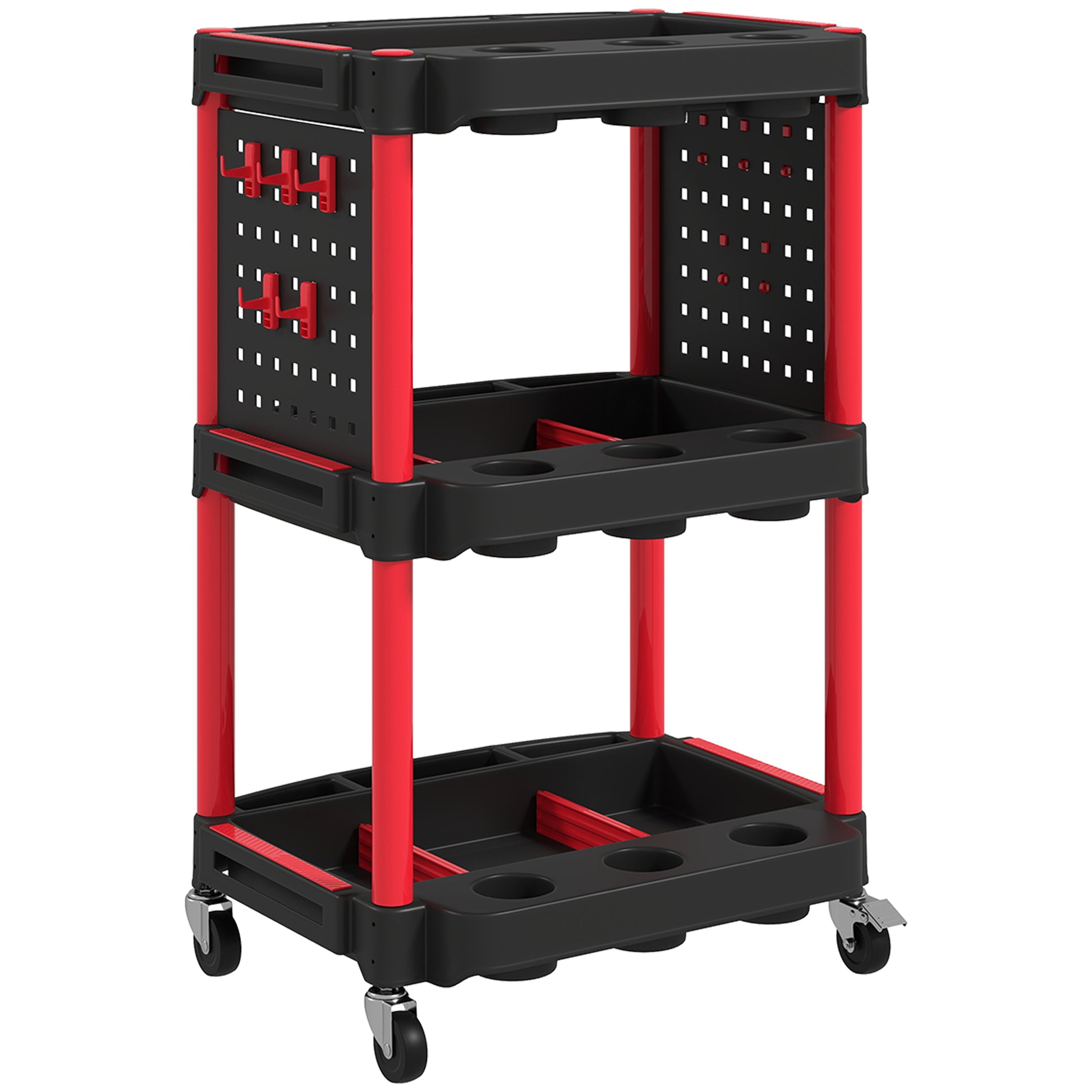 Workshop Tool Cart with 3 Levels, Side Hole Shelves, Tool Cart with 10 Hooks, Hook Holes Workshop Cart for Tools for Garage, Warehouse, max. 91 kg Load Capacity, Black