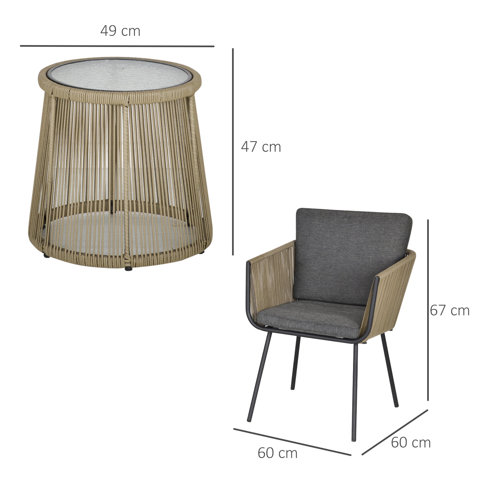 Poly Rattan Garden Furniture Set, Outdoor Balcony Furniture for 2 People, 3-piece Garden Furniture with 2 Chairs, Table Seat Cushions, Weatherproof Seating Group for Garden, Terrace Balcony, Gray