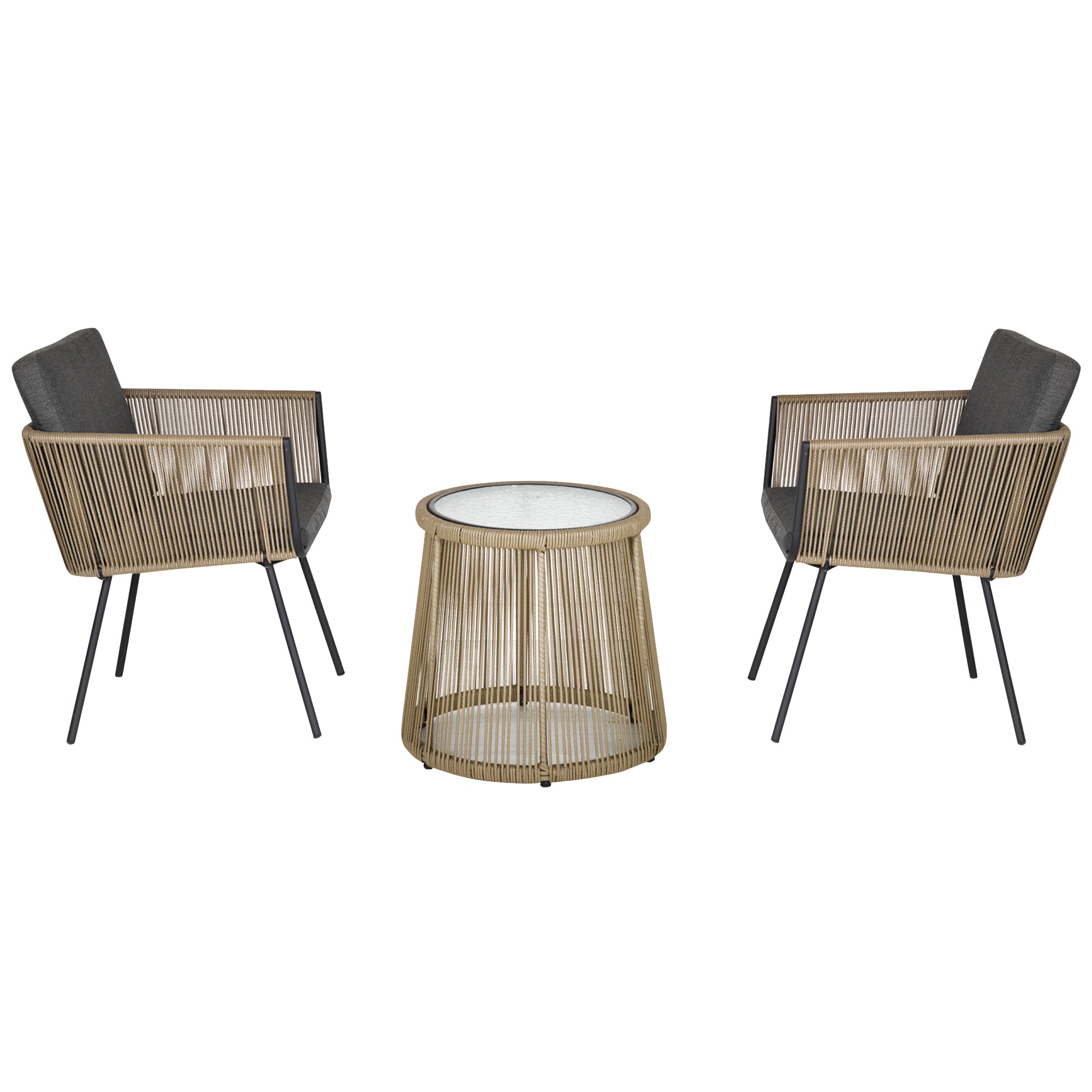 Poly Rattan Garden Furniture Set, Outdoor Balcony Furniture for 2 People, 3-piece Garden Furniture with 2 Chairs, Table Seat Cushions, Weatherproof Seating Group for Garden, Terrace Balcony, Gray