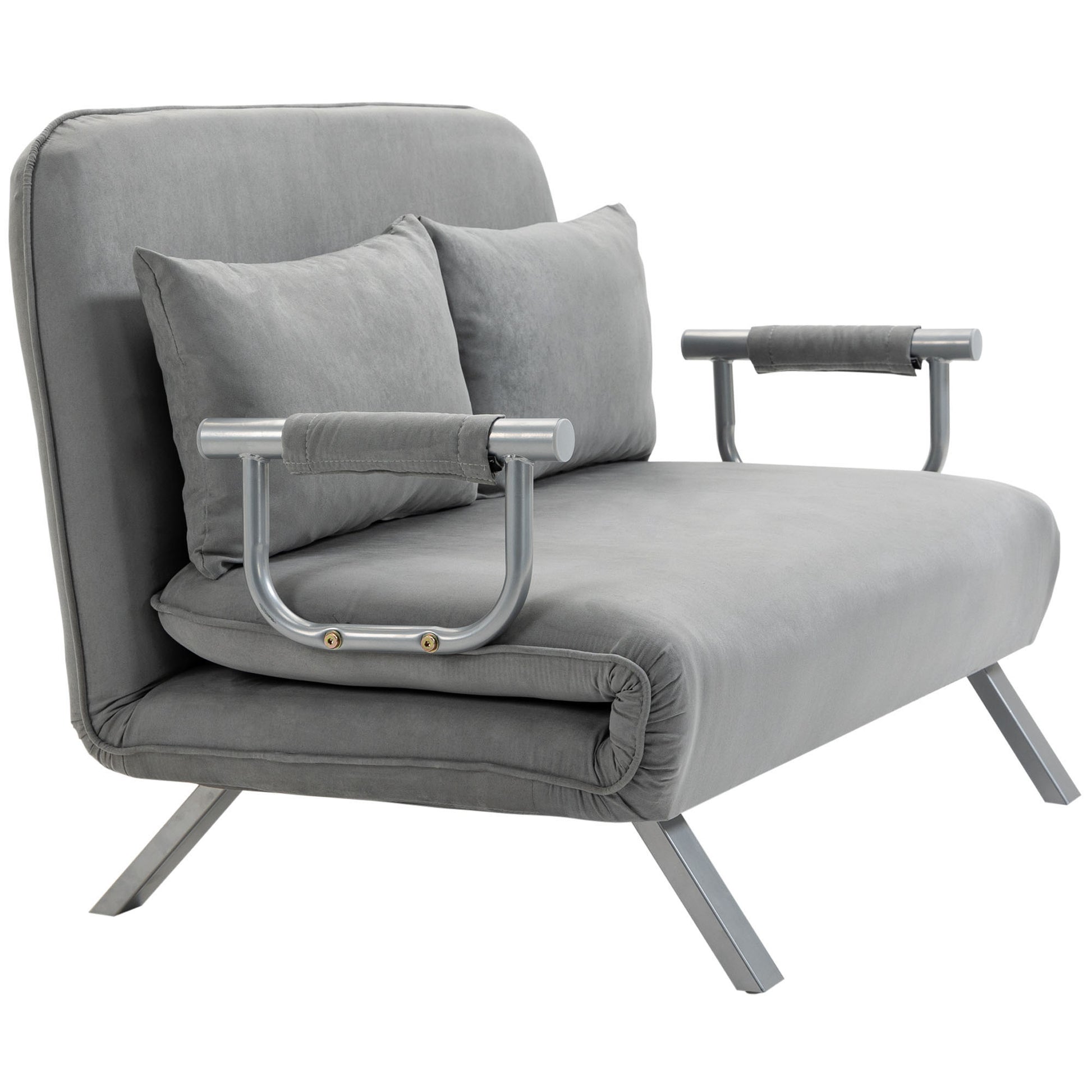 Sleeper Sofa Bed with Adjustable Backrest, Throw Pillows, Sofa Bed with Sleeping Function, Velvet Look, Armrest, Guest Bed, Folding Chair for Living Room, Bedroom, Light Grey