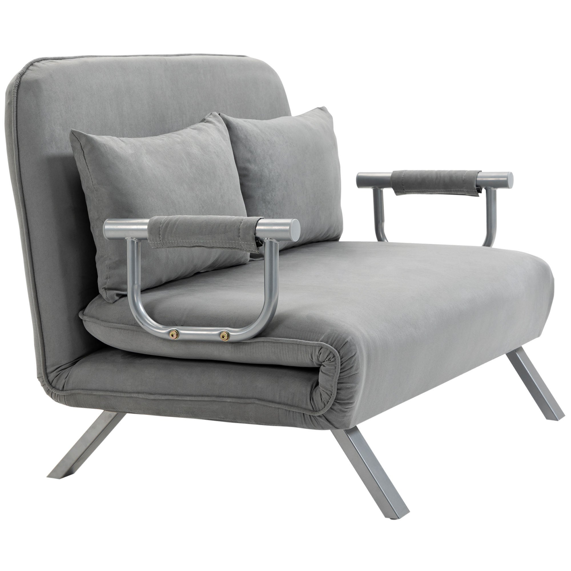 Sleeper Sofa Bed with Adjustable Backrest, Throw Pillows, Sofa Bed with Sleeping Function, Velvet Look, Armrest, Guest Bed, Folding Chair for Living Room, Bedroom, Light Grey