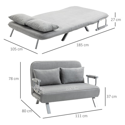 Sleeper Sofa Bed with Adjustable Backrest, Throw Pillows, Sofa Bed with Sleeping Function, Velvet Look, Armrest, Guest Bed, Folding Chair for Living Room, Bedroom, Light Grey