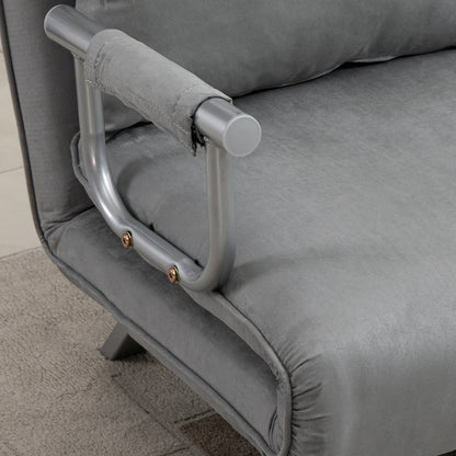 Sleeper Sofa Bed with Adjustable Backrest, Throw Pillows, Sofa Bed with Sleeping Function, Velvet Look, Armrest, Guest Bed, Folding Chair for Living Room, Bedroom, Light Grey