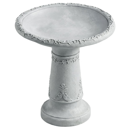 Resin Stone-Look Bird Bath, 20 in (51 cm) — Freestanding Garden Feeder & Bath, Gray