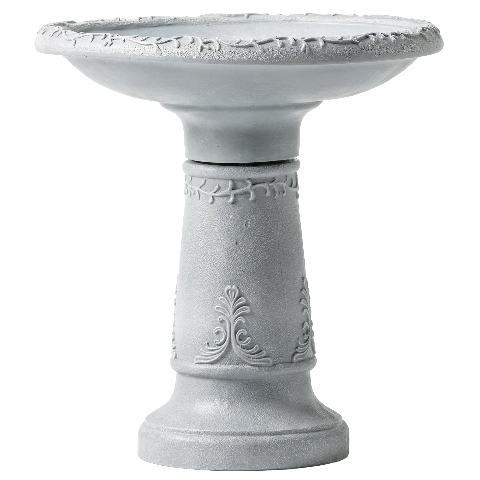 Resin Stone-Look Bird Bath, 20 in (51 cm) — Freestanding Garden Feeder & Bath, Gray