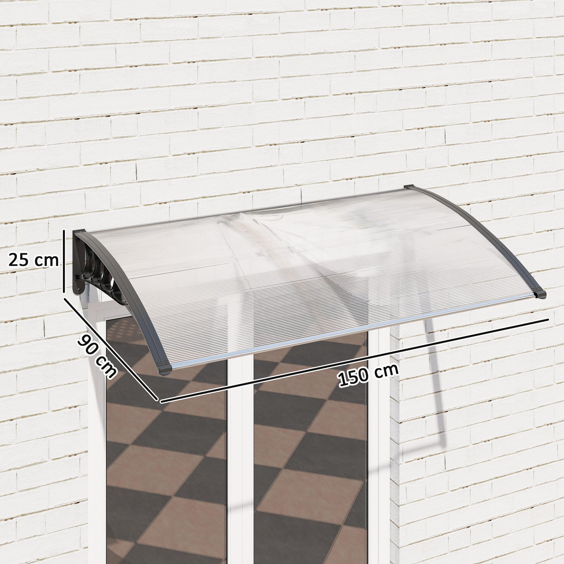 Front Door Canopy 90 x 150 cm Polycarbonate Door Canopy, Sloping Arch Canopy with UV Protection, Sunshade Rain Protection for Outdoor, White