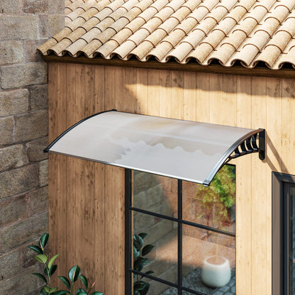 Front Door Canopy 90 x 150 cm Polycarbonate Door Canopy, Sloping Arch Canopy with UV Protection, Sunshade Rain Protection for Outdoor, White