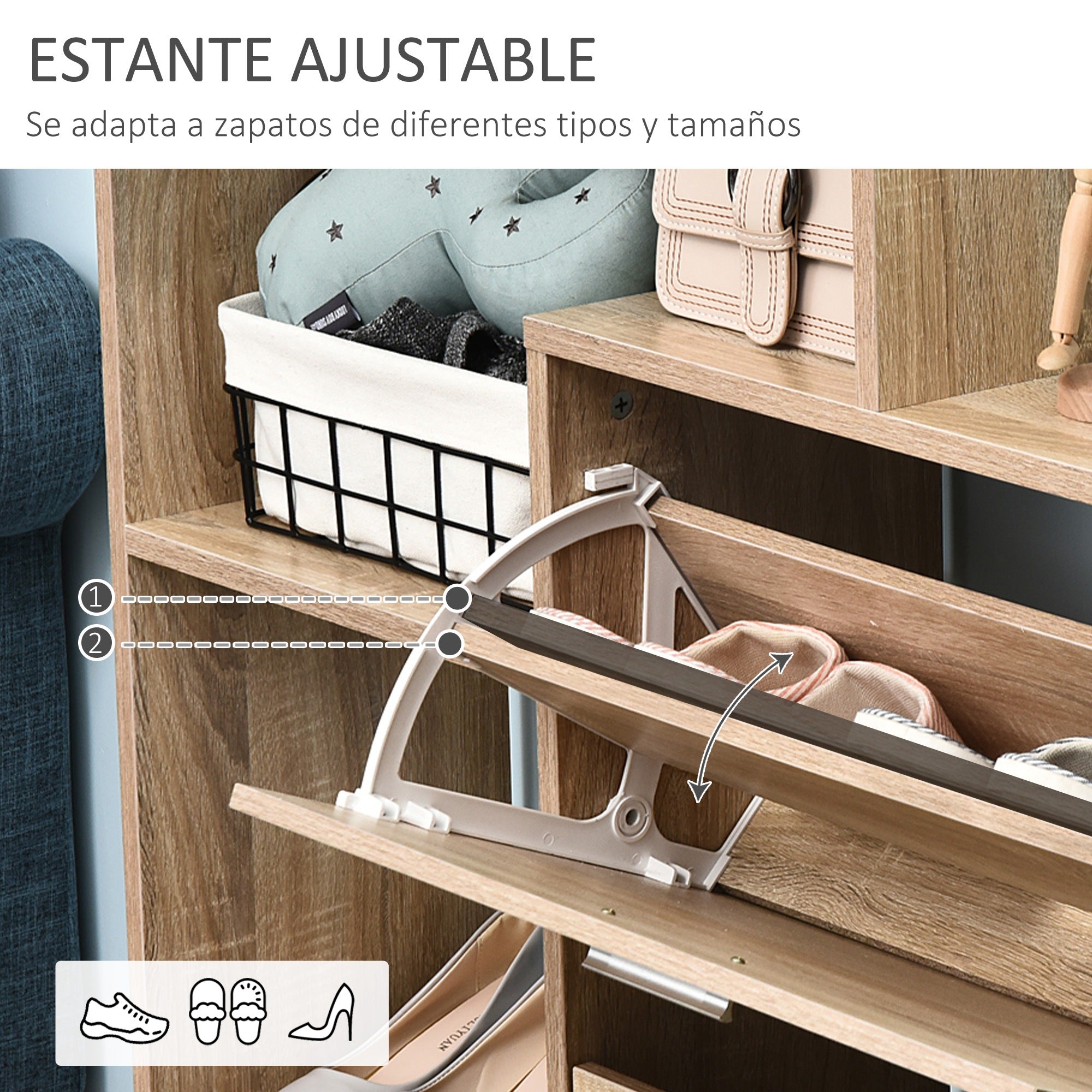 Wooden Shoe Rack with Shelf and Cubes Shoe Cabinet for Entryway Hallway Shoe Organizer Multifunctional Shoe Storage Cabinet 101.5x25.5x98cm