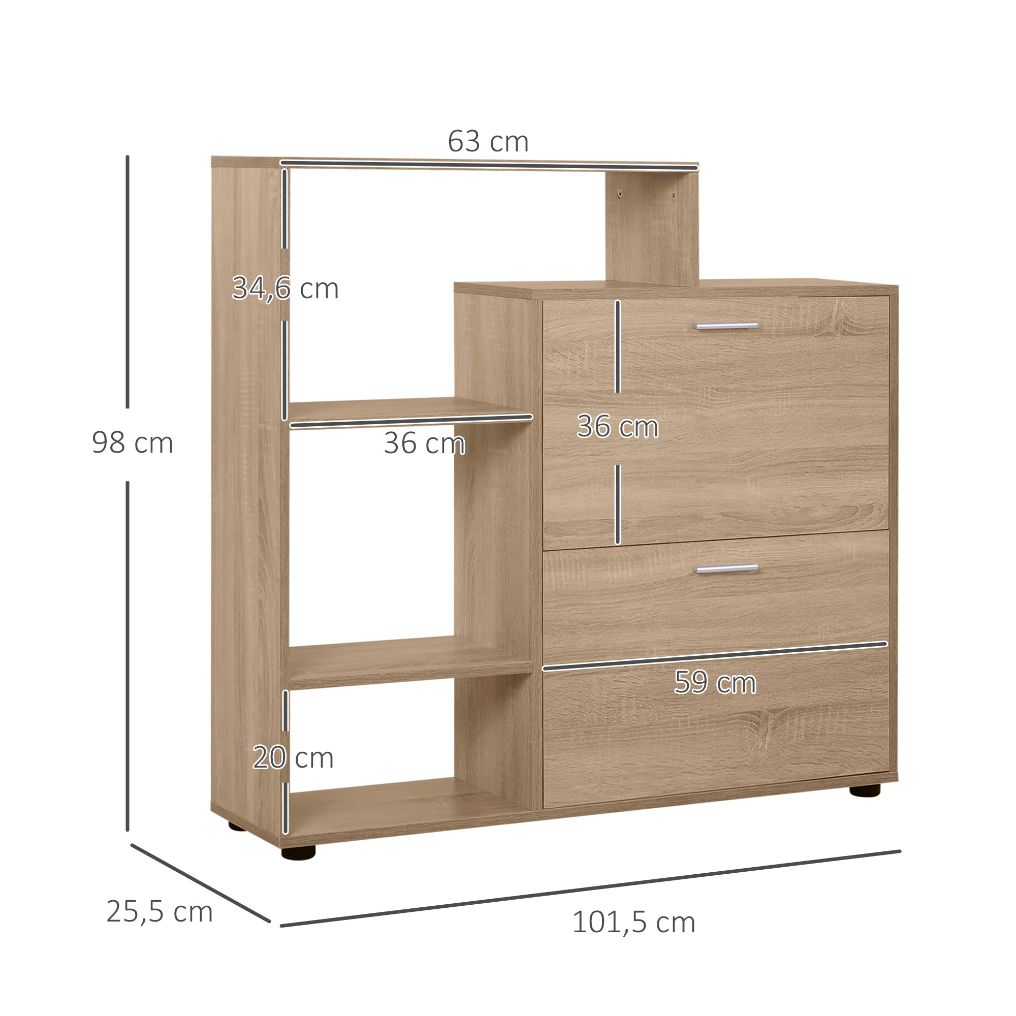 Wooden Shoe Rack with Shelf and Cubes Shoe Cabinet for Entryway Hallway Shoe Organizer Multifunctional Shoe Storage Cabinet 101.5x25.5x98cm