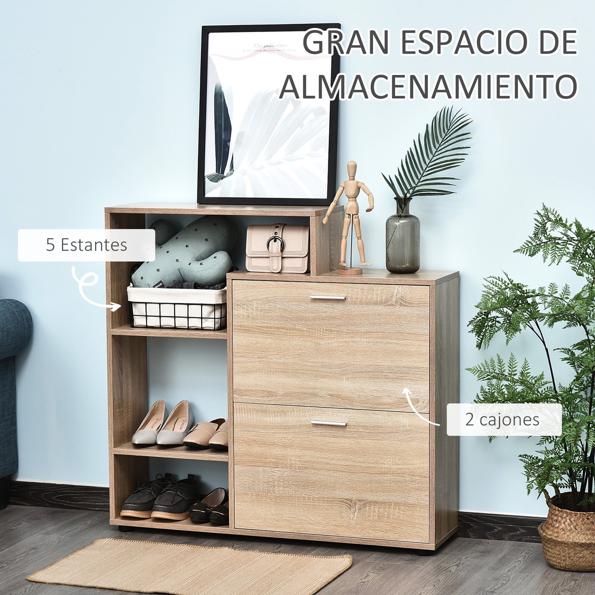 Wooden Shoe Rack with Shelf and Cubes Shoe Cabinet for Entryway Hallway Shoe Organizer Multifunctional Shoe Storage Cabinet 101.5x25.5x98cm