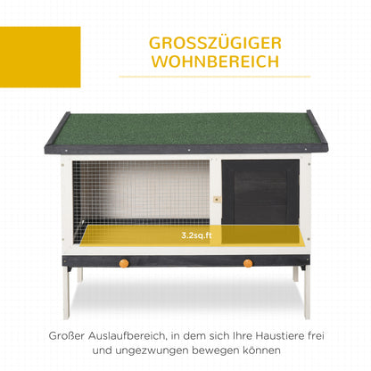 Small Animal Hutch with Solid Wood Roof Tar Paper Dark Gray+White+Green 90 x 45 x 65 cm