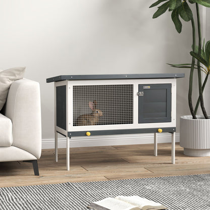 Small Animal Hutch with Solid Wood Roof Tar Paper Dark Gray+White+Green 90 x 45 x 65 cm