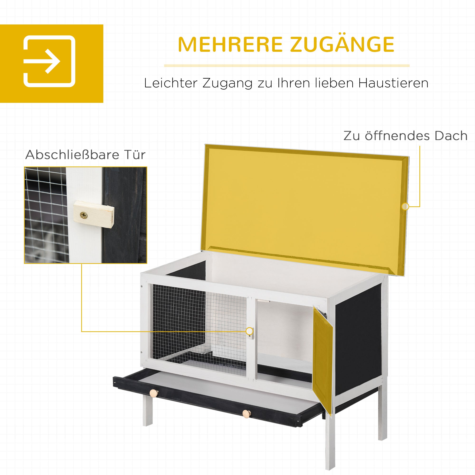 Small Animal Hutch with Solid Wood Roof Tar Paper Dark Gray+White+Green 90 x 45 x 65 cm