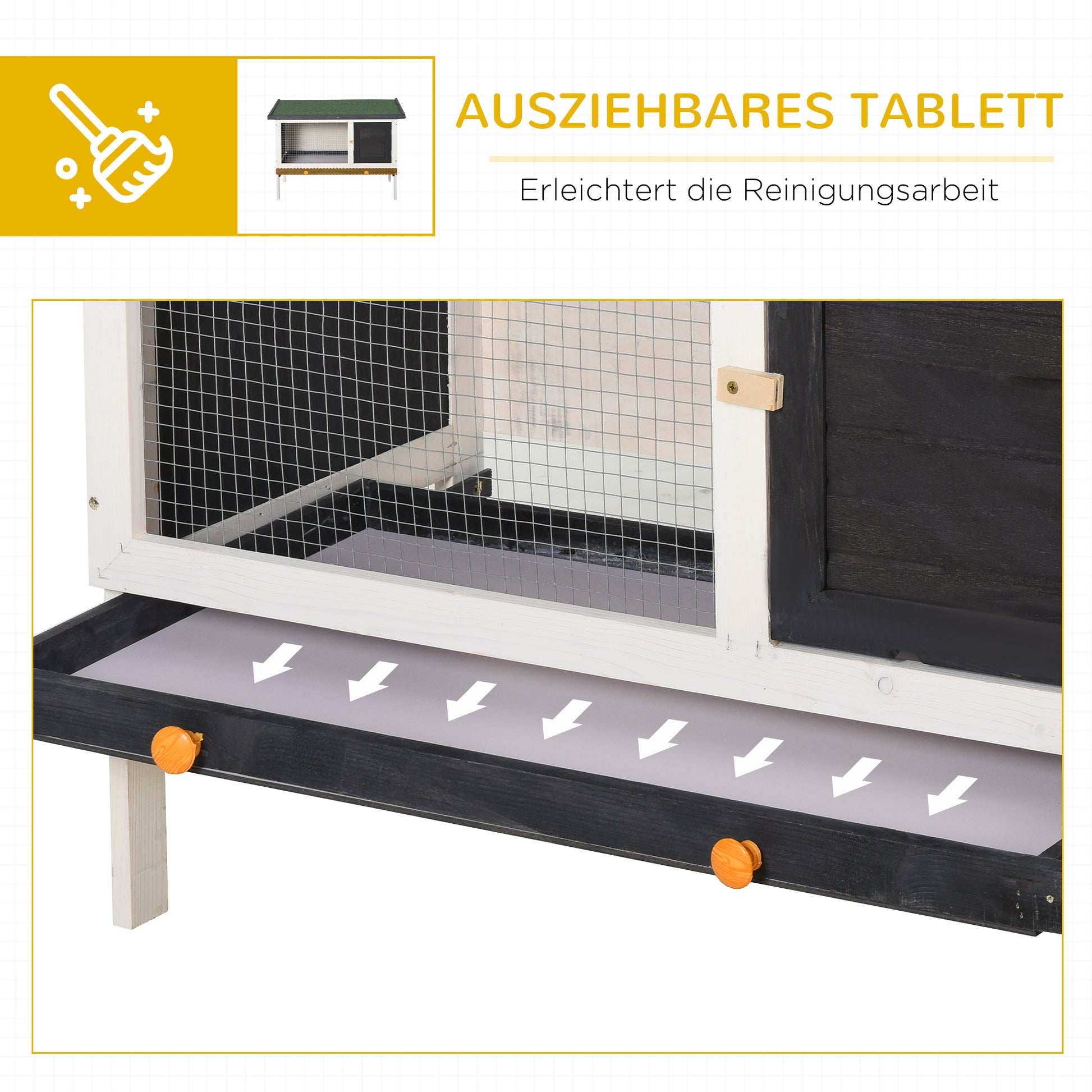 Small Animal Hutch with Solid Wood Roof Tar Paper Dark Gray+White+Green 90 x 45 x 65 cm