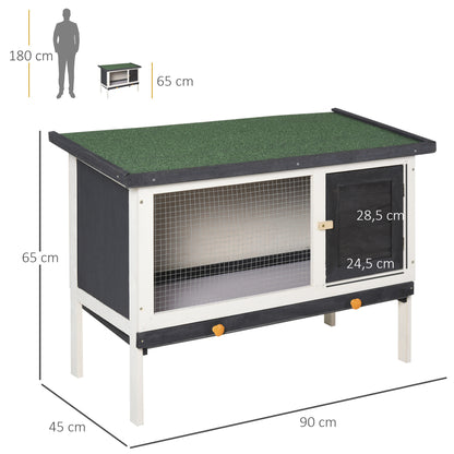 Small Animal Hutch with Solid Wood Roof Tar Paper Dark Gray+White+Green 90 x 45 x 65 cm