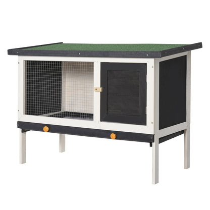 Small Animal Hutch with Solid Wood Roof Tar Paper Dark Gray+White+Green 90 x 45 x 65 cm