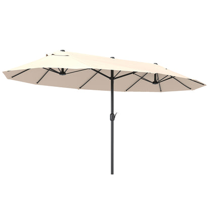 Double Sun Umbrella 455 x 265 cm, UV Protection Sun Umbrella with Hand Crank, Balcony Umbrella Beach Umbrella Windproof Crank Umbrella Sun Protection for Beach Balcony Garden, Beige