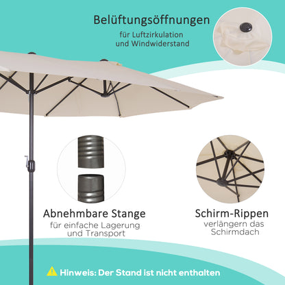 Double Sun Umbrella 455 x 265 cm, UV Protection Sun Umbrella with Hand Crank, Balcony Umbrella Beach Umbrella Windproof Crank Umbrella Sun Protection for Beach Balcony Garden, Beige