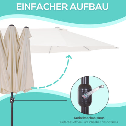 Double Sun Umbrella 455 x 265 cm, UV Protection Sun Umbrella with Hand Crank, Balcony Umbrella Beach Umbrella Windproof Crank Umbrella Sun Protection for Beach Balcony Garden, Beige