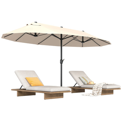 Double Sun Umbrella 455 x 265 cm, UV Protection Sun Umbrella with Hand Crank, Balcony Umbrella Beach Umbrella Windproof Crank Umbrella Sun Protection for Beach Balcony Garden, Beige
