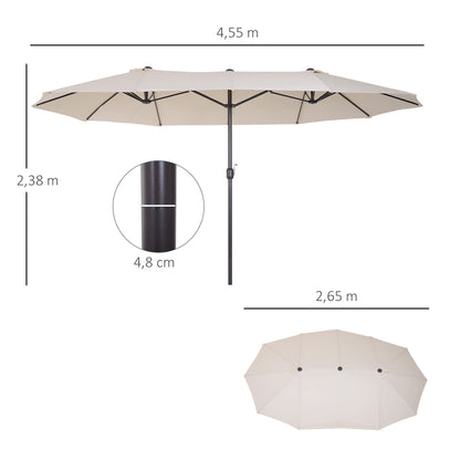 Double Sun Umbrella 455 x 265 cm, UV Protection Sun Umbrella with Hand Crank, Balcony Umbrella Beach Umbrella Windproof Crank Umbrella Sun Protection for Beach Balcony Garden, Beige
