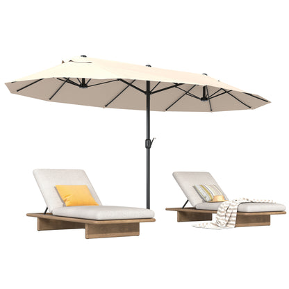 Double Sun Umbrella 455 x 265 cm, UV Protection Sun Umbrella with Hand Crank, Balcony Umbrella Beach Umbrella Windproof Crank Umbrella Sun Protection for Beach Balcony Garden, Beige