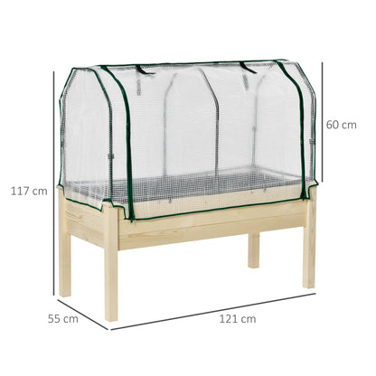 Raised Bed Cold Frame with Greenhouse, Vegetable Bed with Fabric Lining, Herb Bed with Steel Frame, Planter Box for Garden, Balcony, Natural Fir 121 x 55 x 117cm