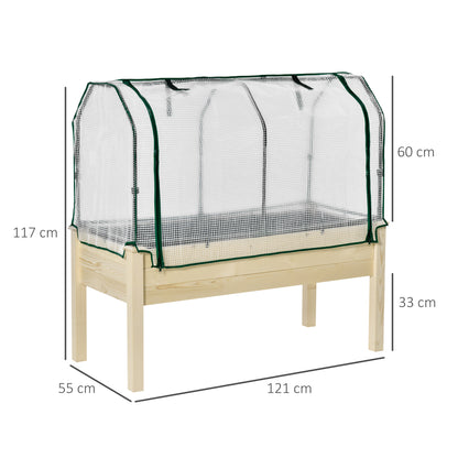 Raised Bed Cold Frame with Greenhouse, Vegetable Bed with Fabric Lining, Herb Bed with Steel Frame, Planter Box for Garden, Balcony, Natural Fir 121 x 55 x 117cm