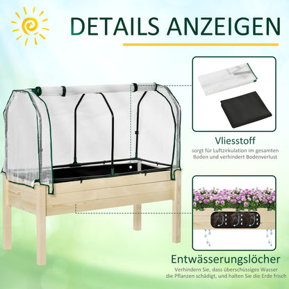 Raised Bed Cold Frame with Greenhouse, Vegetable Bed with Fabric Lining, Herb Bed with Steel Frame, Planter Box for Garden, Balcony, Natural Fir 121 x 55 x 117cm
